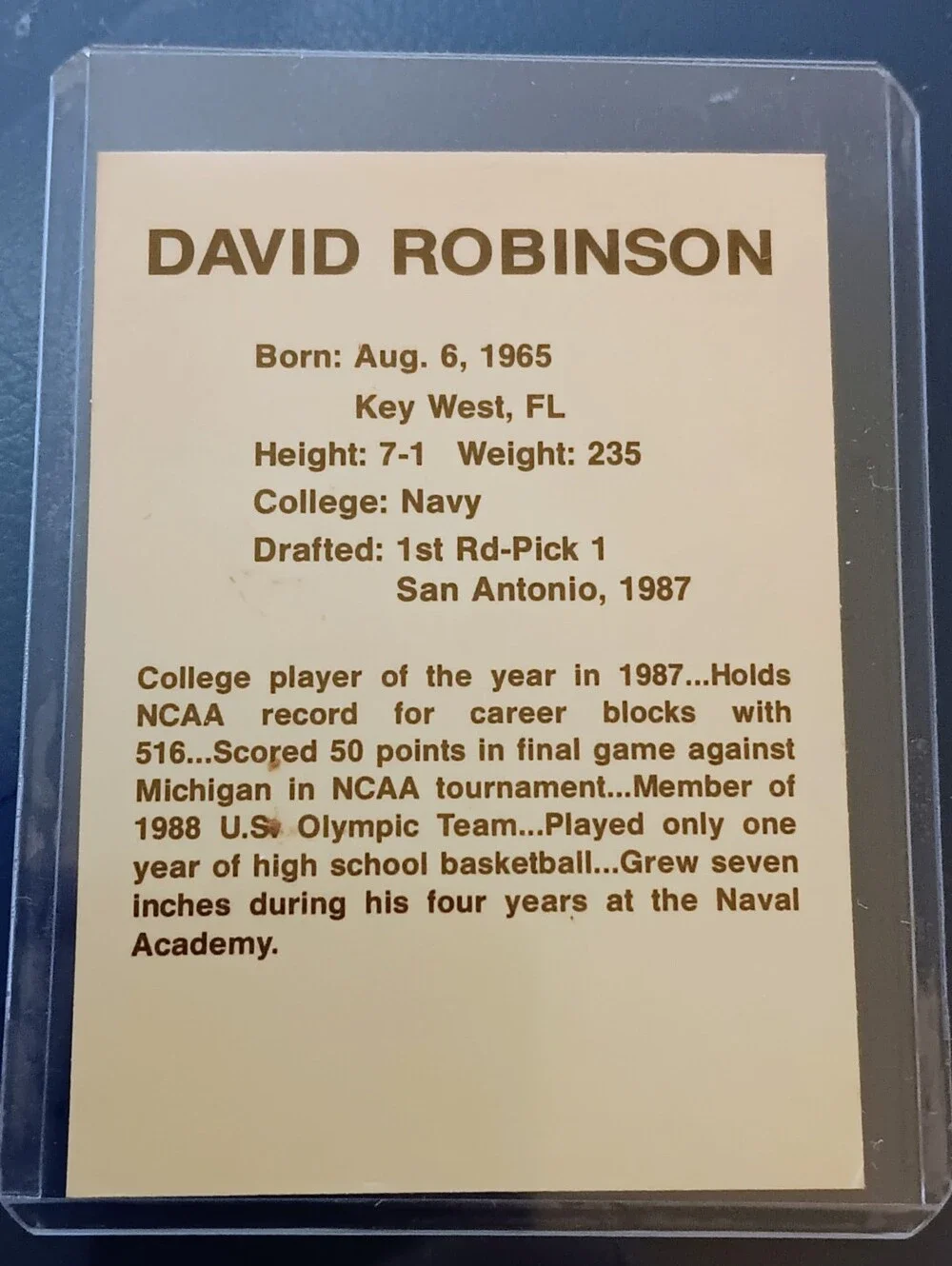 David Robinson 1989 Rookie Broder Blue Border Promo Card San Antonio Spurs